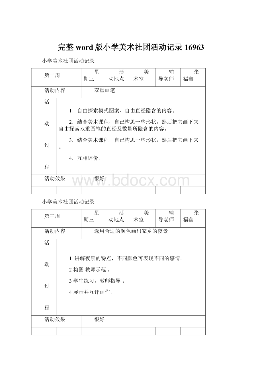 完整word版小学美术社团活动记录16963Word文档格式.docx