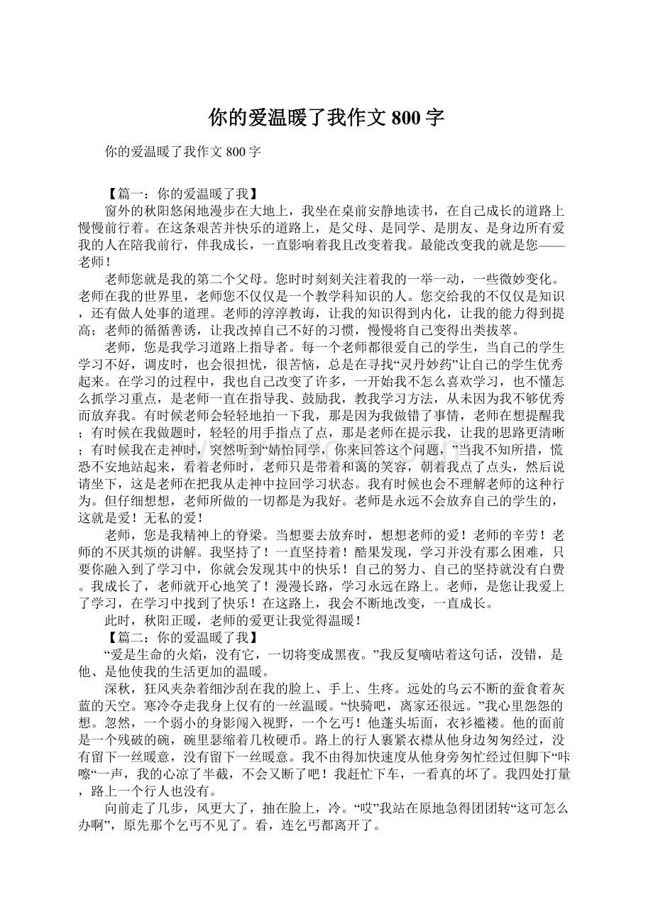 你的爱温暖了我作文800字.docx