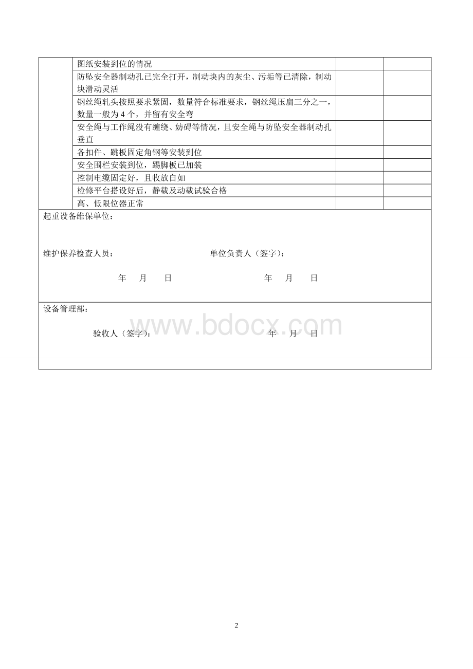 炉内升降平台卷扬机日常维护保养检查验收卡.doc_第2页