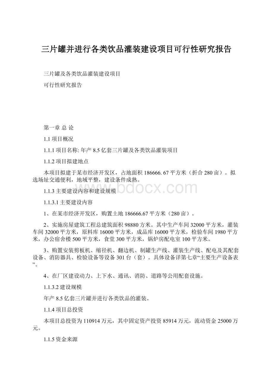 三片罐并进行各类饮品灌装建设项目可行性研究报告Word文档下载推荐.docx