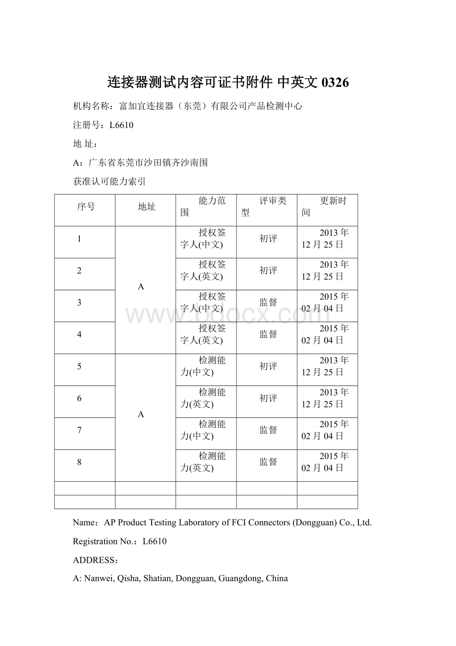 连接器测试内容可证书附件 中英文 0326.docx