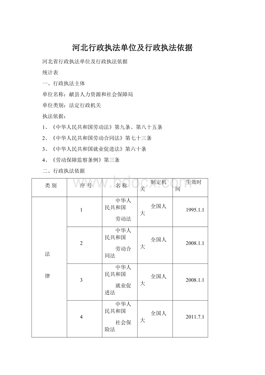 河北行政执法单位及行政执法依据.docx_第1页