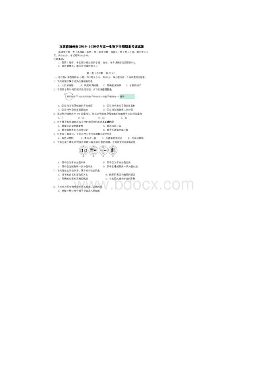 江苏省扬州市学年高一生物下学期期末考试试题含答案.docx_第2页