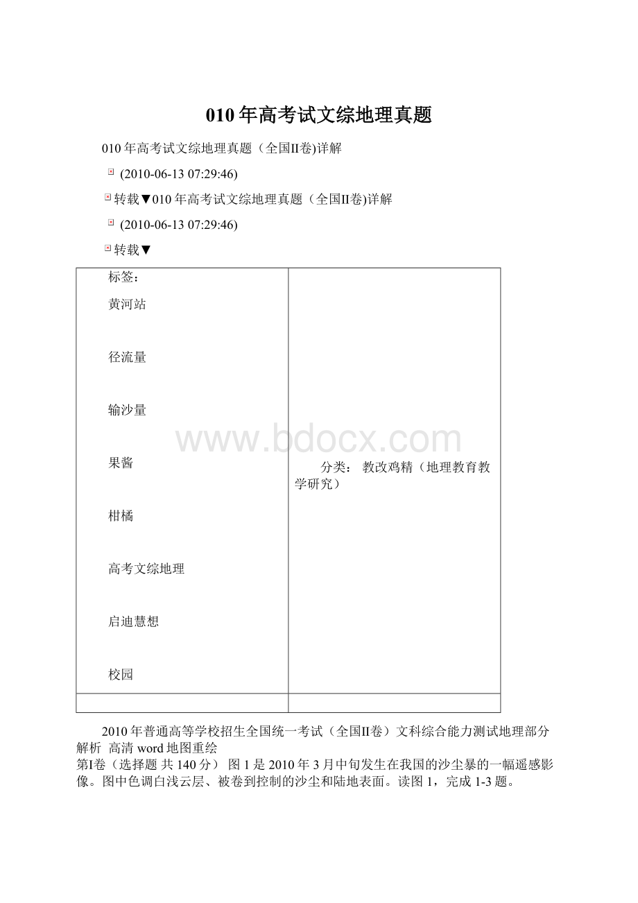 010年高考试文综地理真题Word文档下载推荐.docx