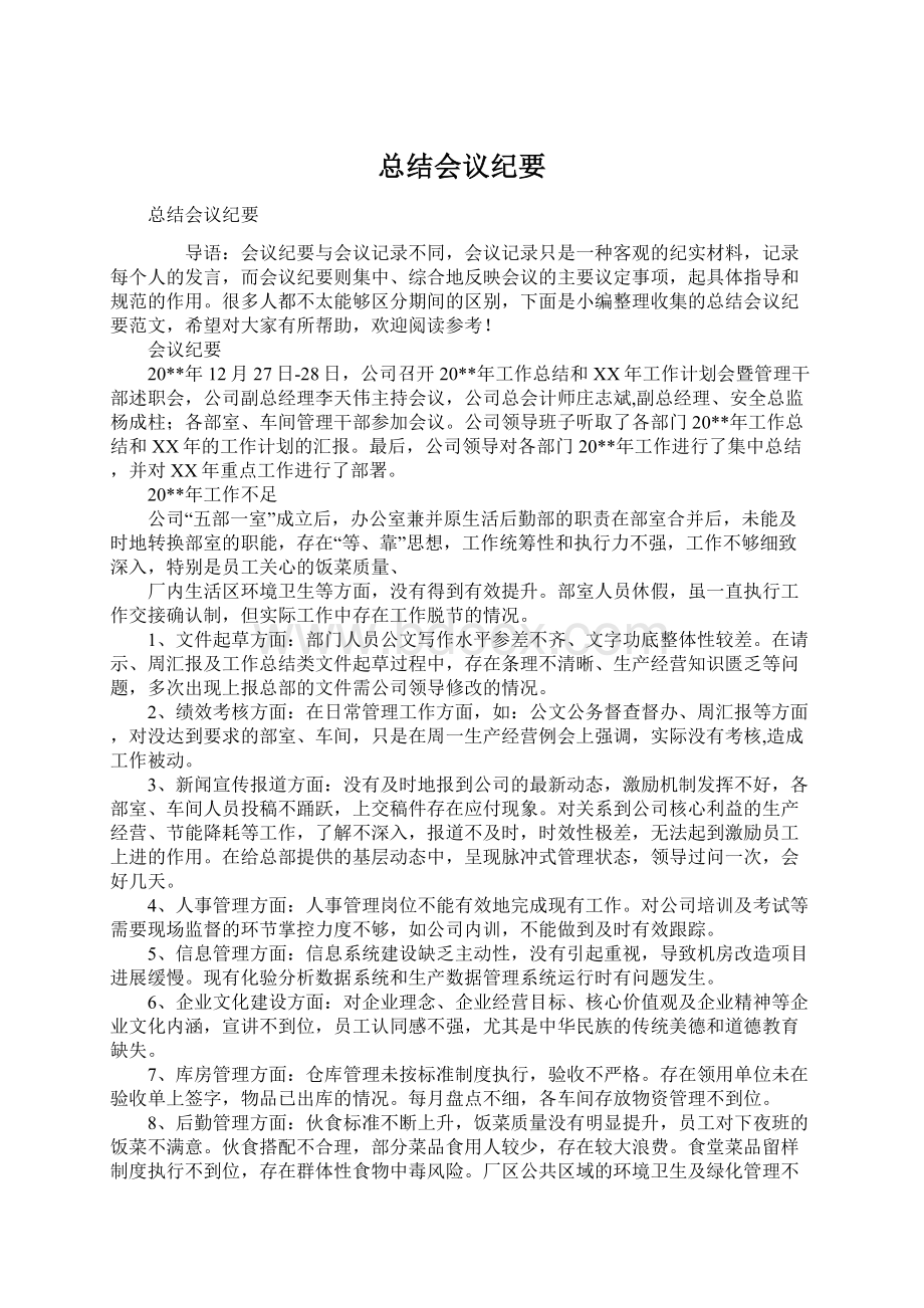 总结会议纪要Word文档下载推荐.docx