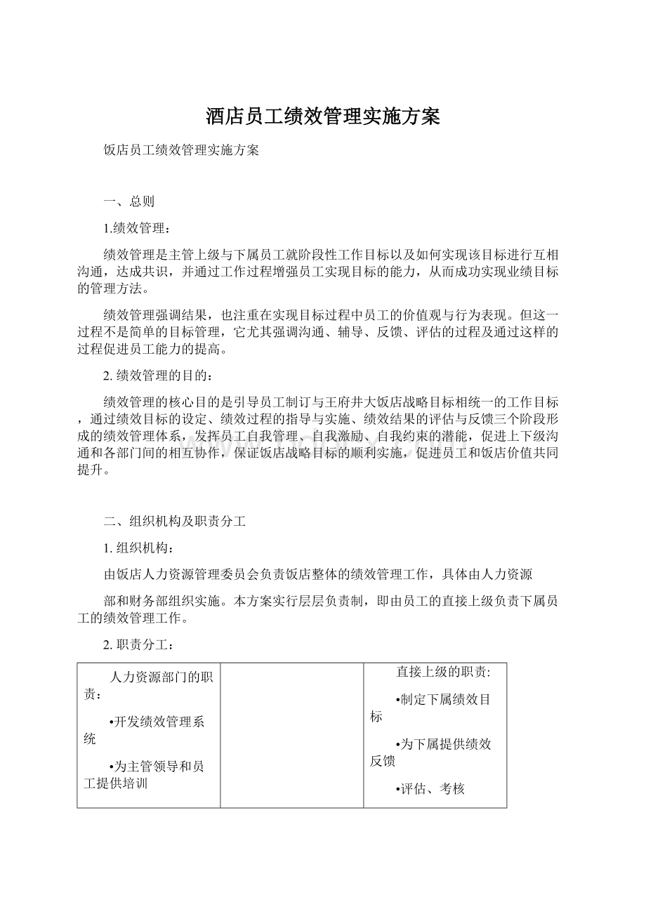 酒店员工绩效管理实施方案Word下载.docx_第1页