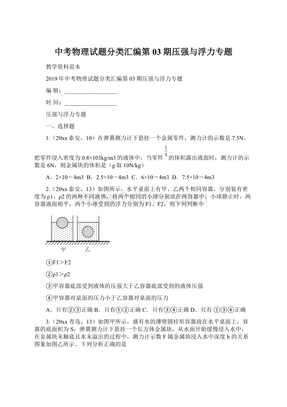 中考物理试题分类汇编第03期压强与浮力专题文档格式.docx_第1页