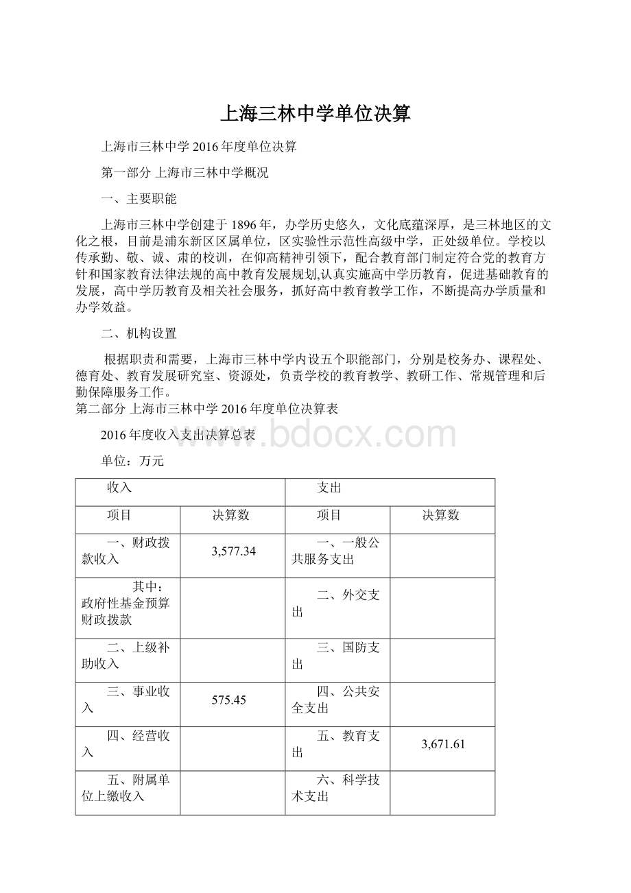 上海三林中学单位决算.docx_第1页