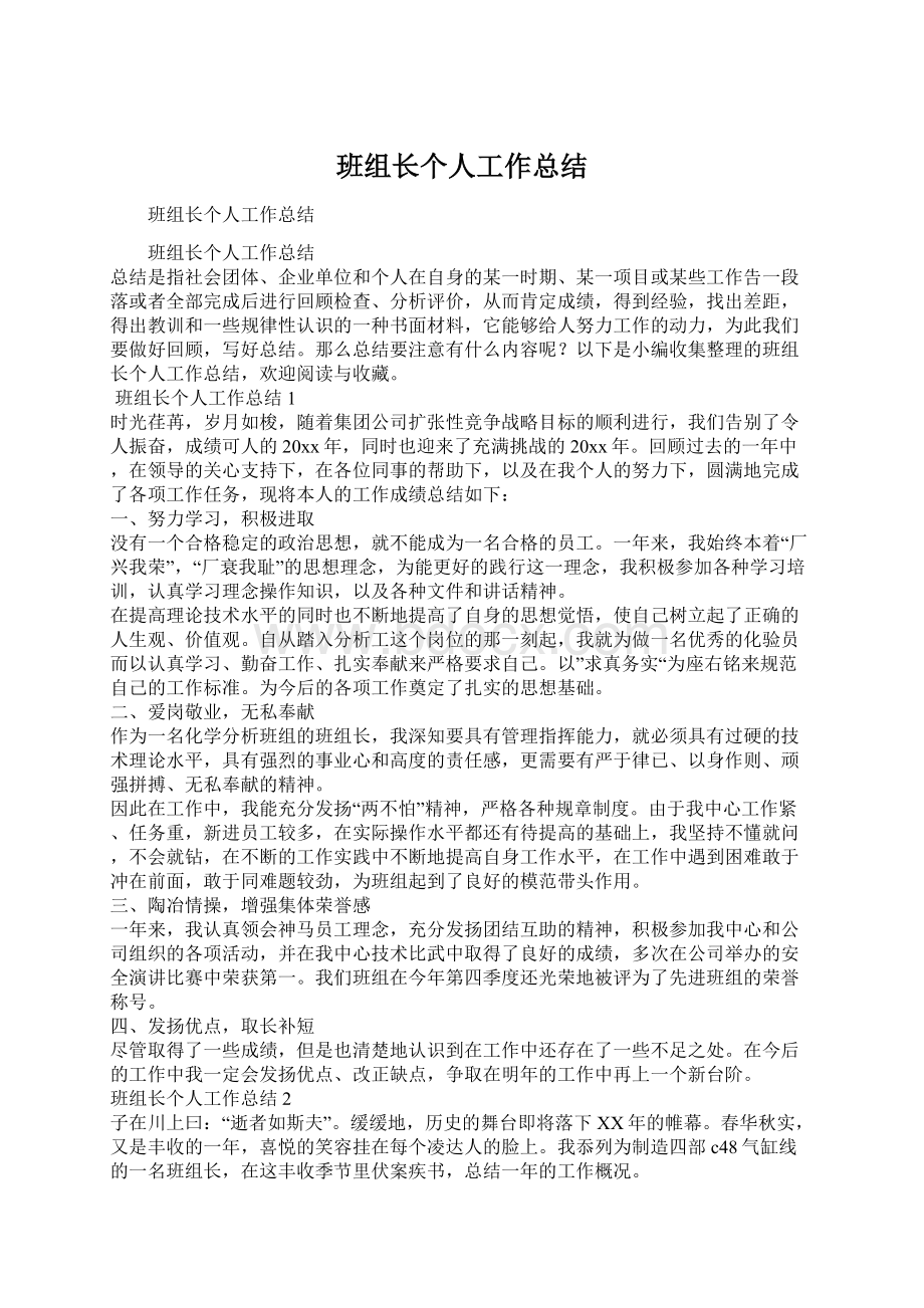 班组长个人工作总结.docx_第1页