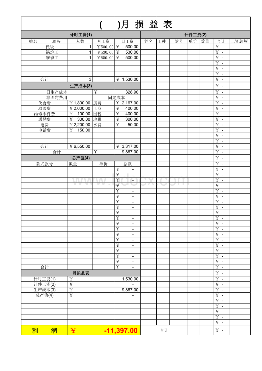 月损益表样本表格文件下载.xls