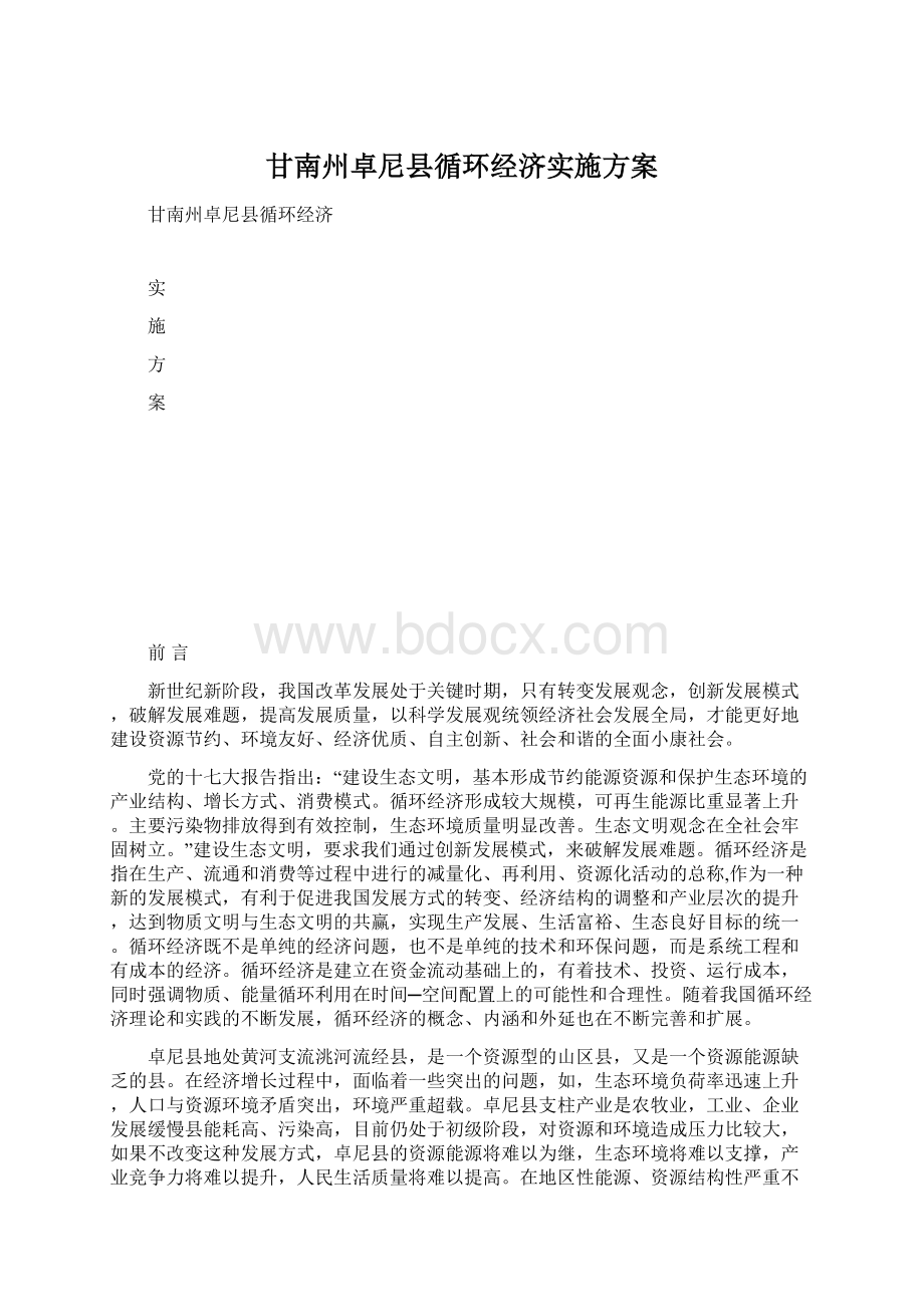 甘南州卓尼县循环经济实施方案.docx_第1页