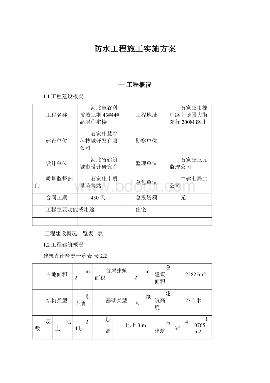 防水工程施工实施方案Word格式.docx