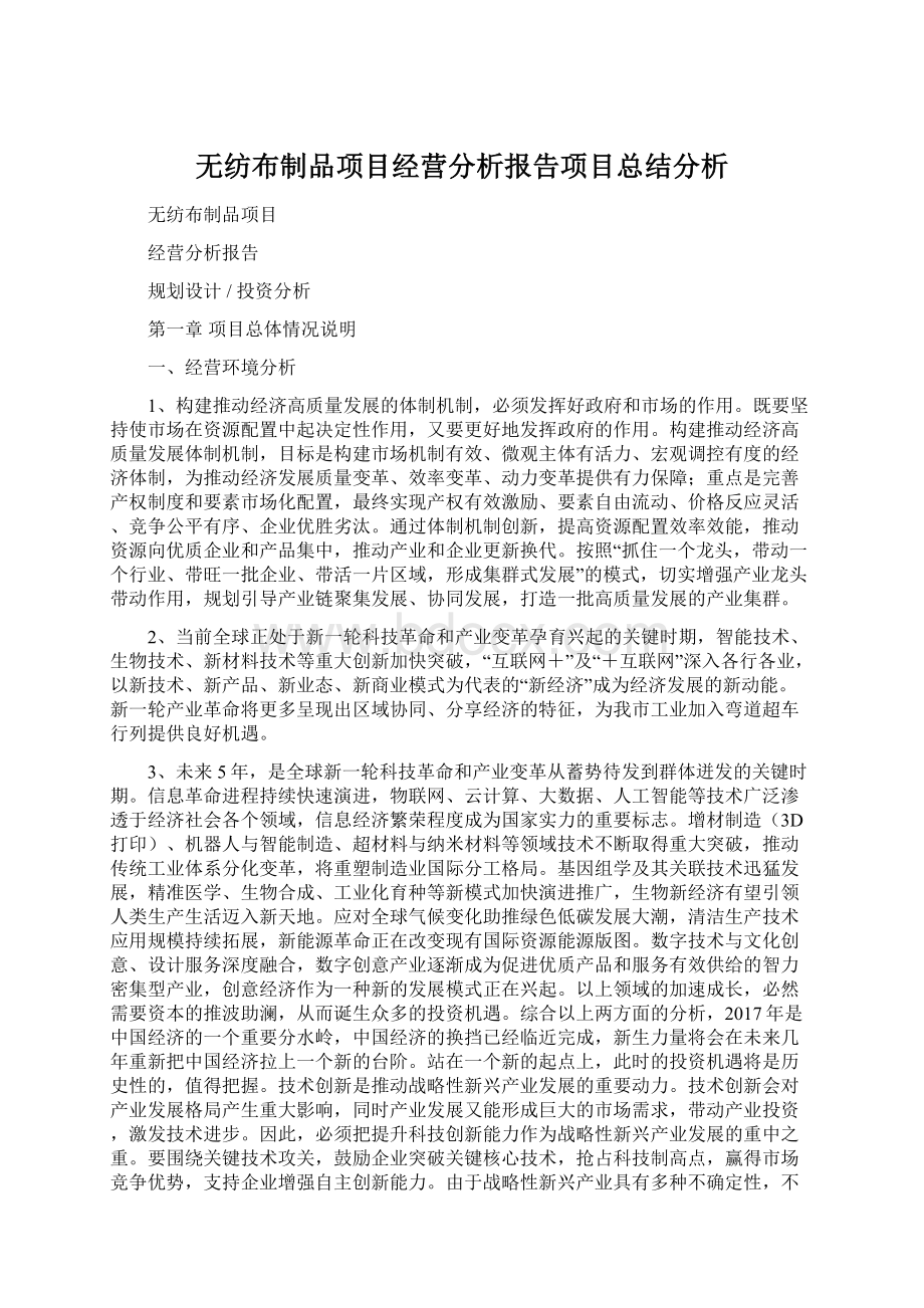 无纺布制品项目经营分析报告项目总结分析.docx_第1页