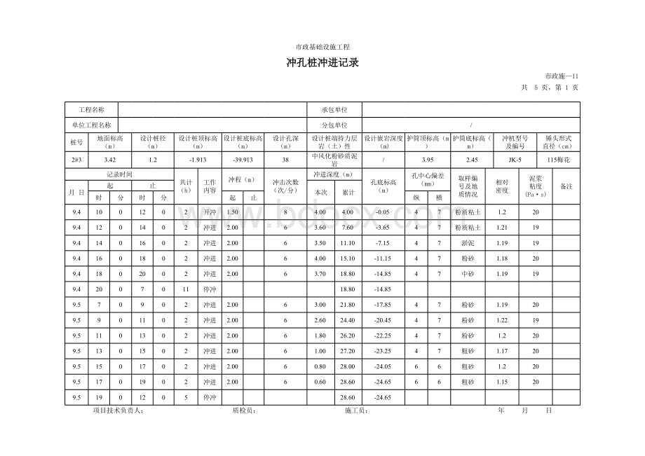 冲孔桩冲进记录-自动计算.xls