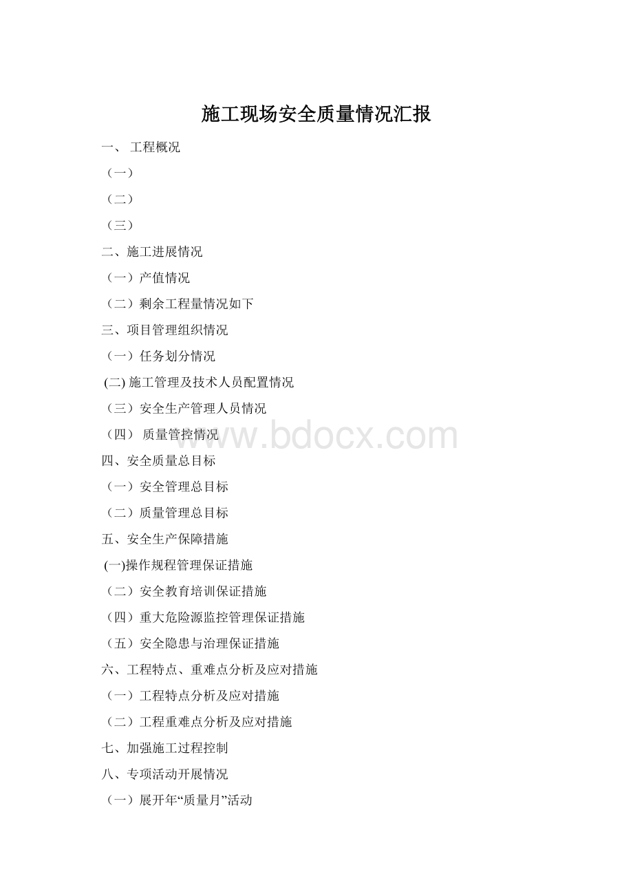 施工现场安全质量情况汇报Word文件下载.docx_第1页