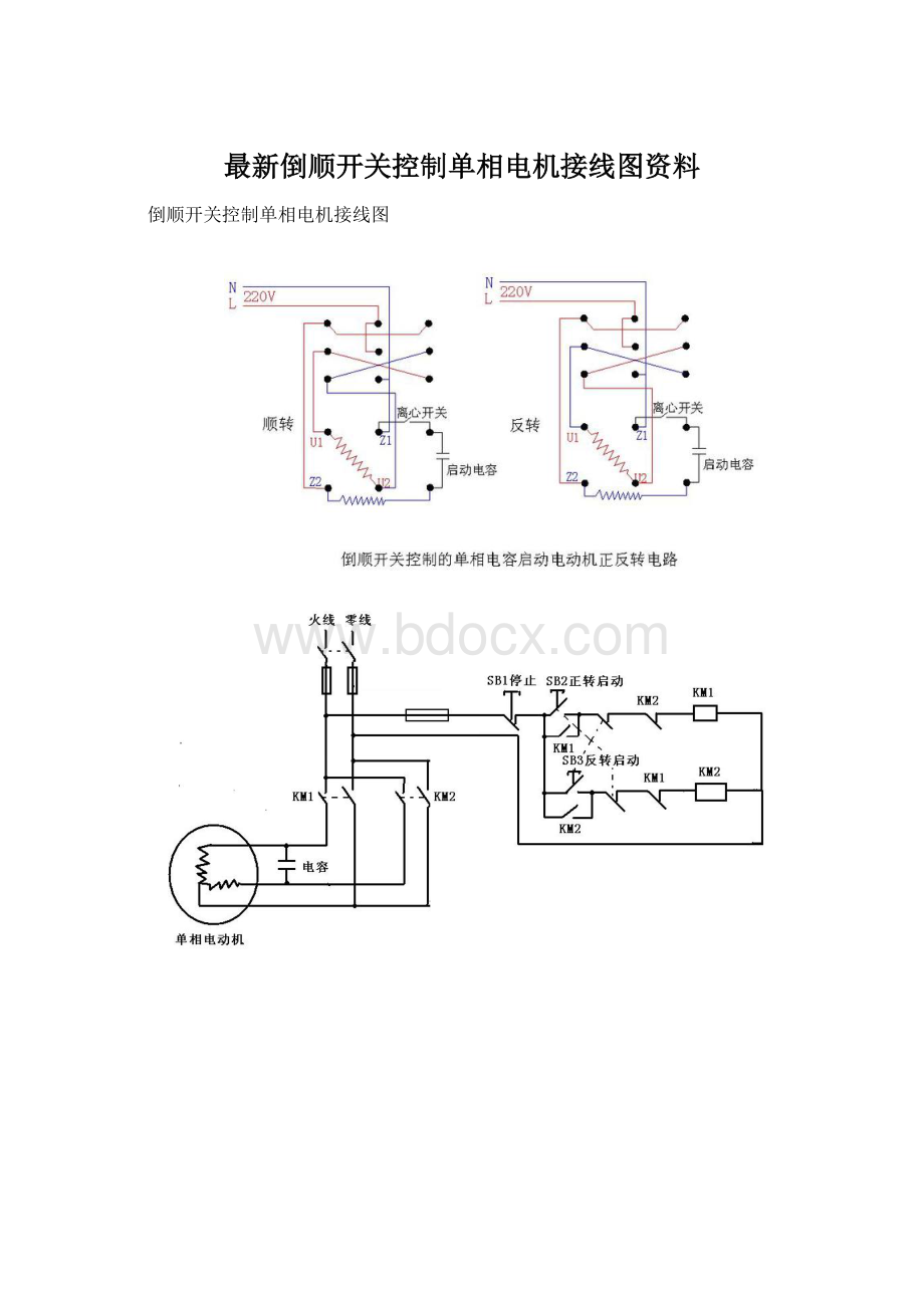 最新倒顺开关控制单相电机接线图资料.docx_第1页