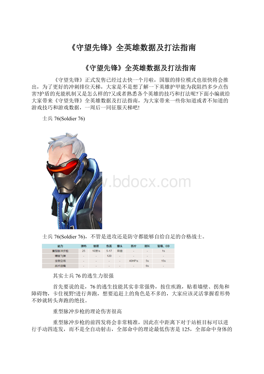 《守望先锋》全英雄数据及打法指南Word文档格式.docx