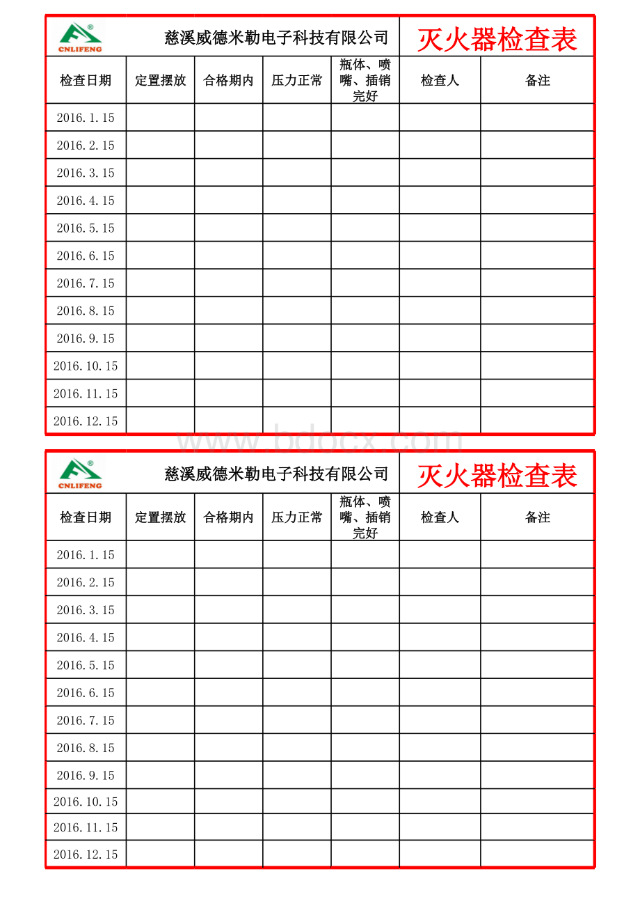 灭火器检查情况表表格文件下载.xls_第1页