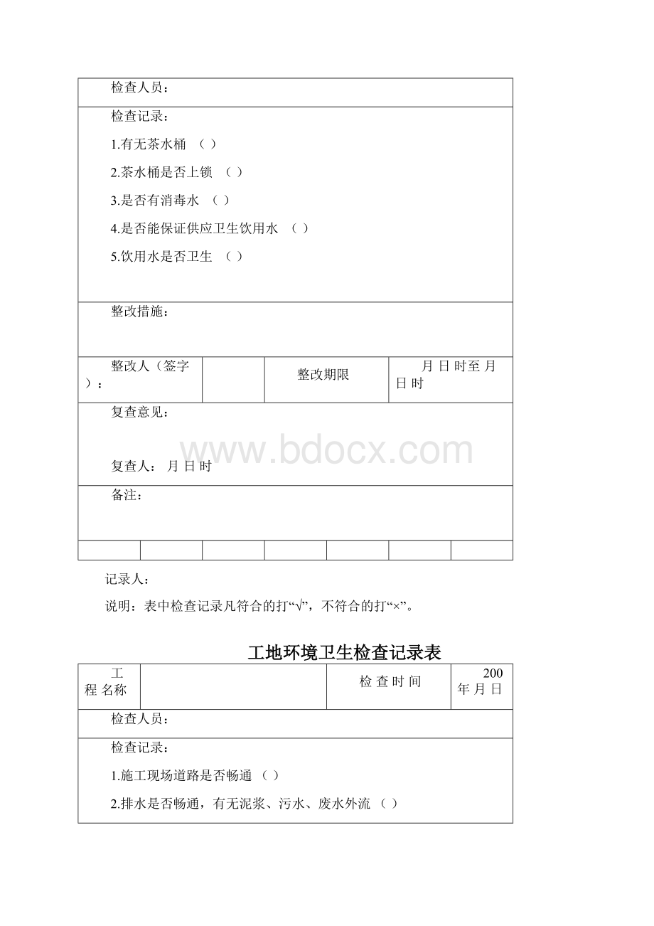 工地食堂卫生检查记录表Word格式文档下载.docx_第2页