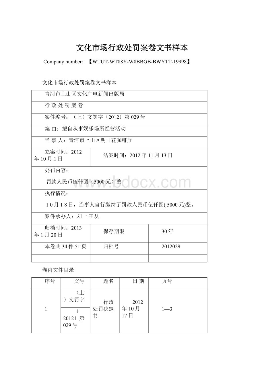 文化市场行政处罚案卷文书样本Word格式.docx_第1页