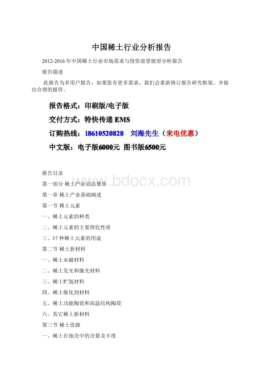 中国稀土行业分析报告Word格式.docx