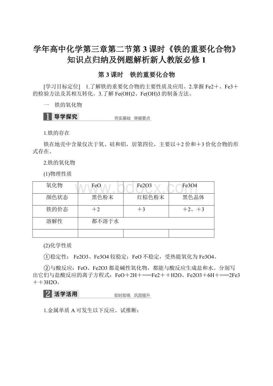 学年高中化学第三章第二节第3课时《铁的重要化合物》知识点归纳及例题解析新人教版必修1.docx