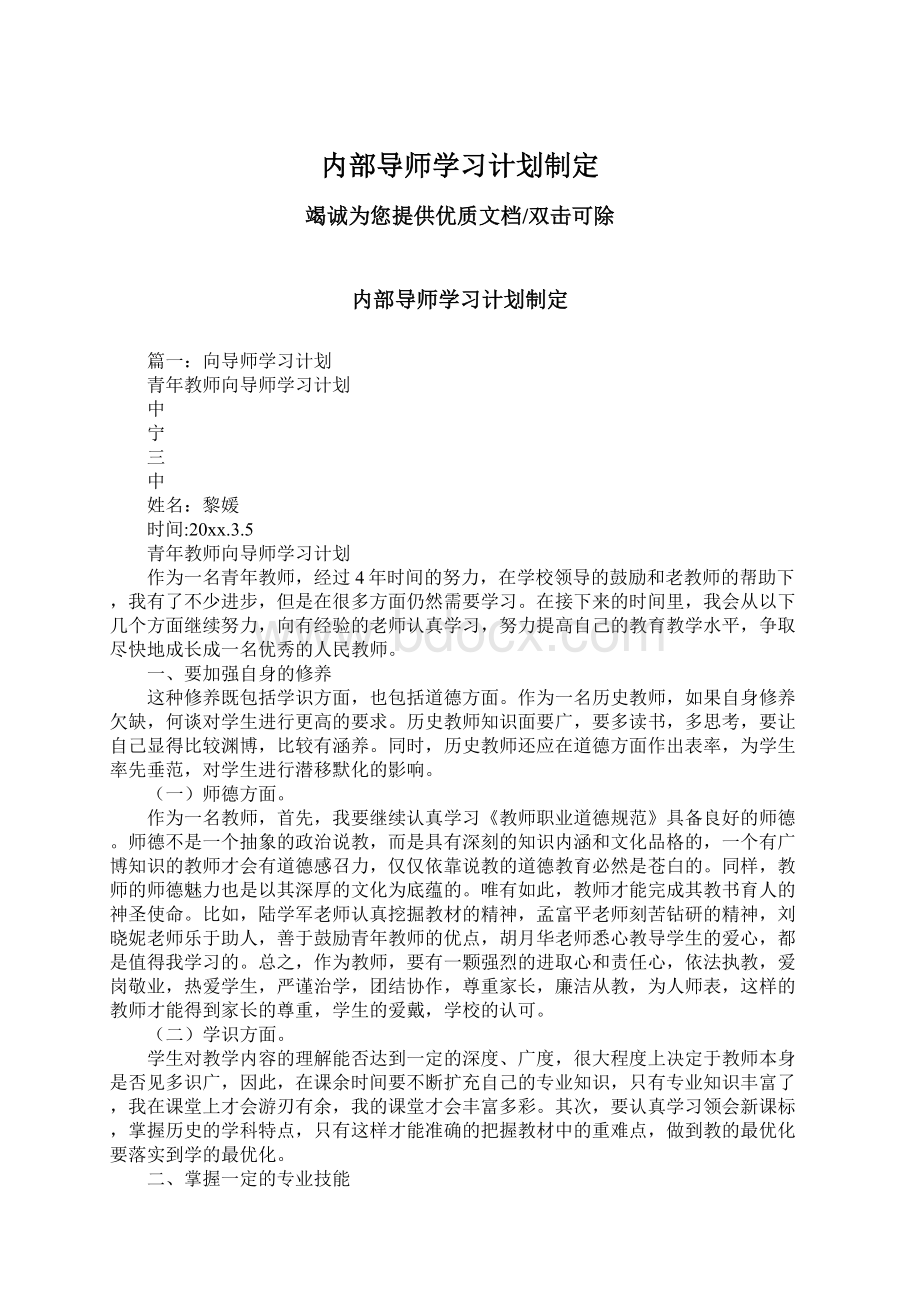 内部导师学习计划制定文档格式.docx