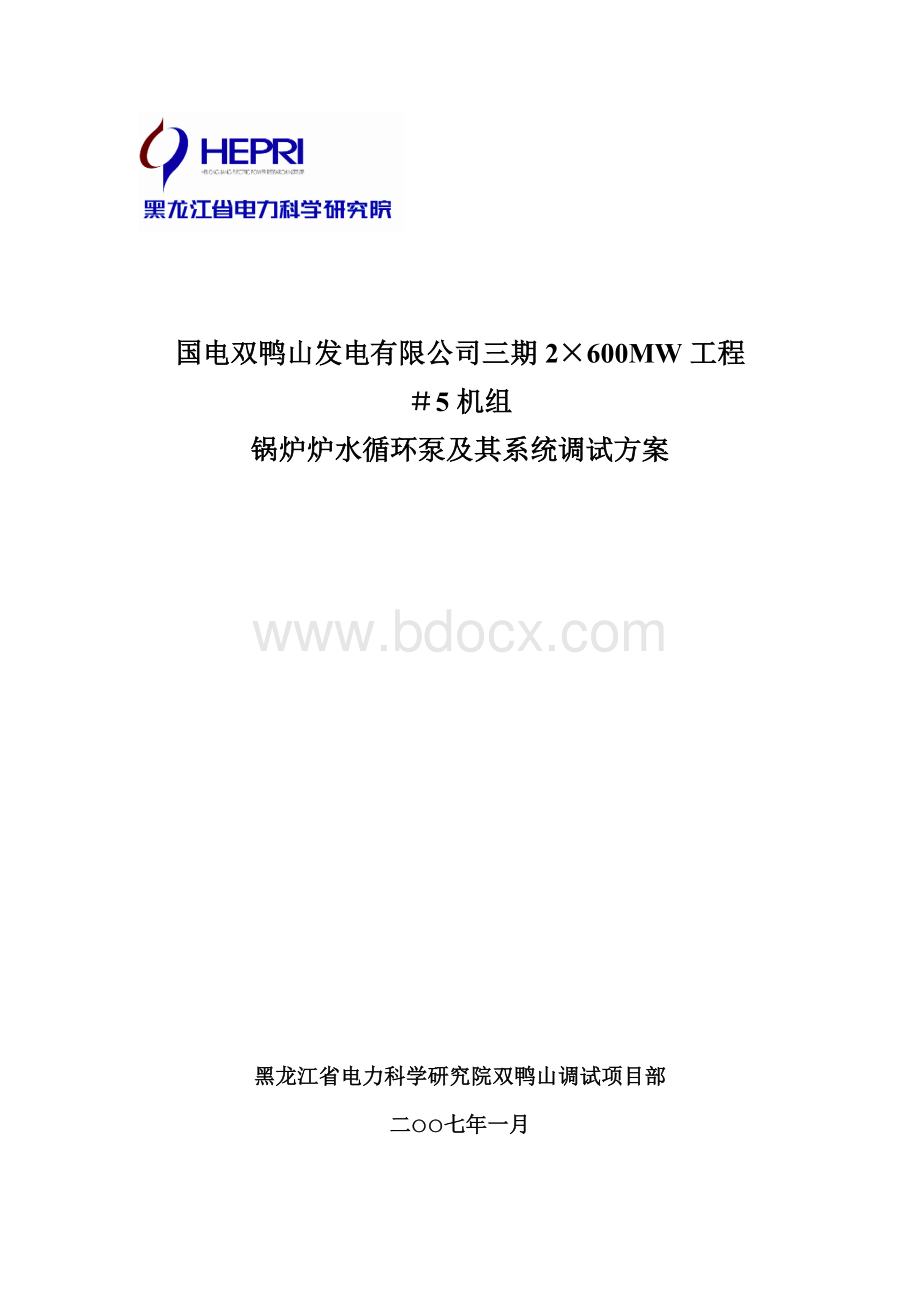 炉水循环泵及其系统调试方案(封面)Word文档格式.doc_第1页