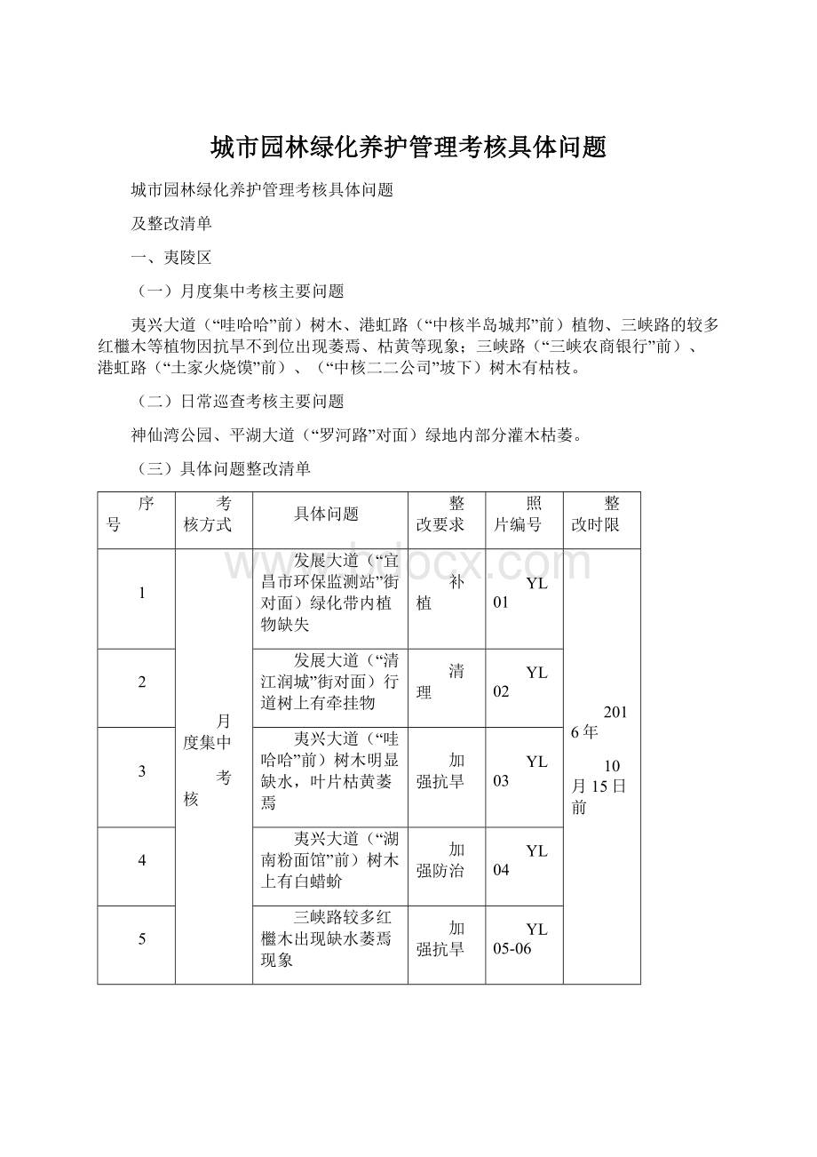 城市园林绿化养护管理考核具体问题Word格式文档下载.docx