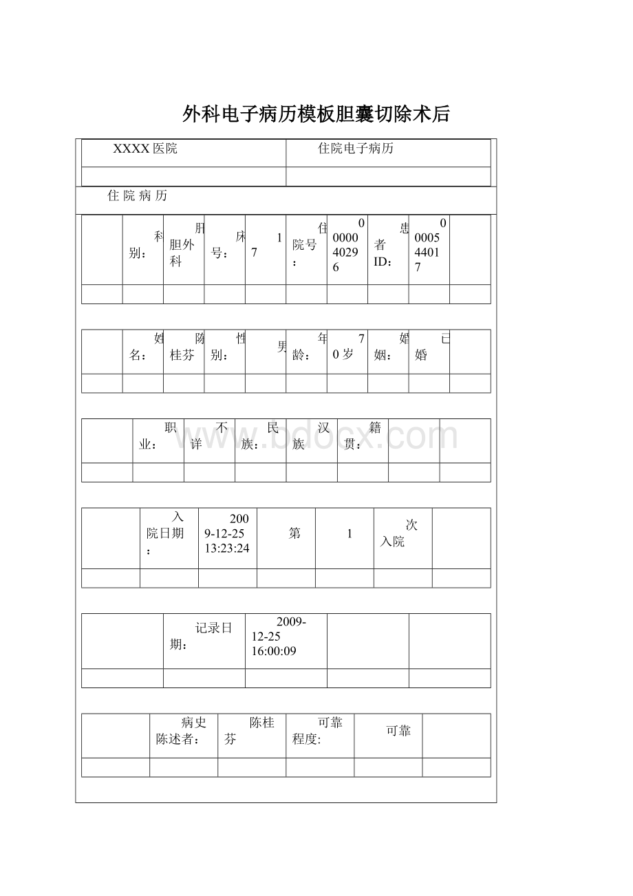 外科电子病历模板胆囊切除术后.docx_第1页