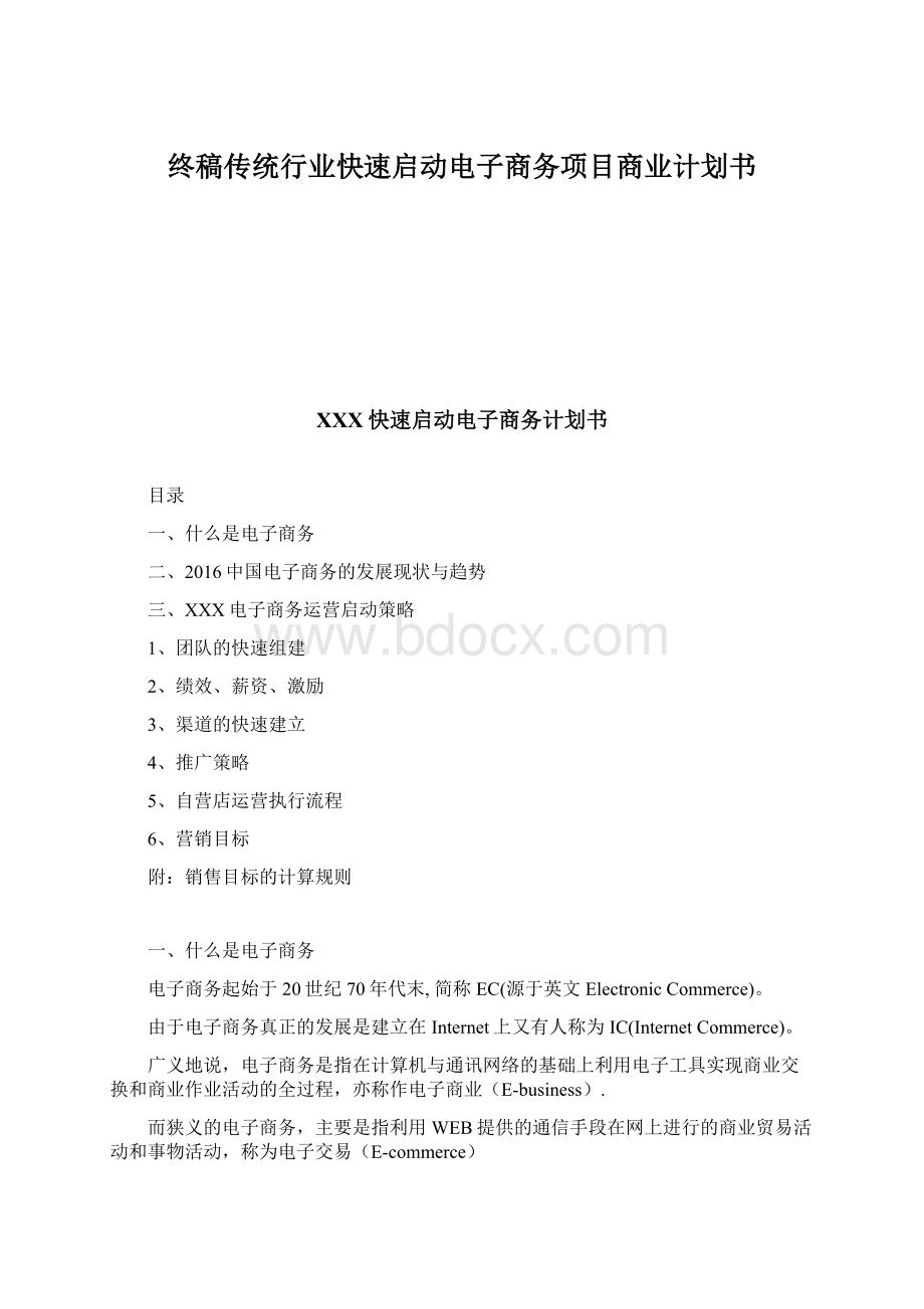 终稿传统行业快速启动电子商务项目商业计划书.docx