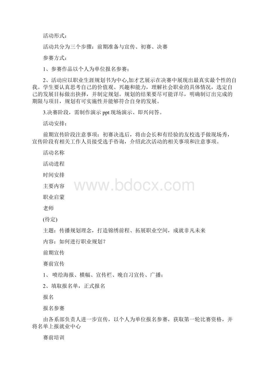 大学生职业生涯规划大赛活动方案Word文档格式.docx_第3页