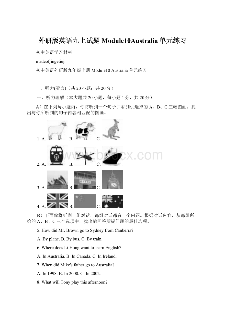 外研版英语九上试题Module10Australia单元练习Word格式.docx