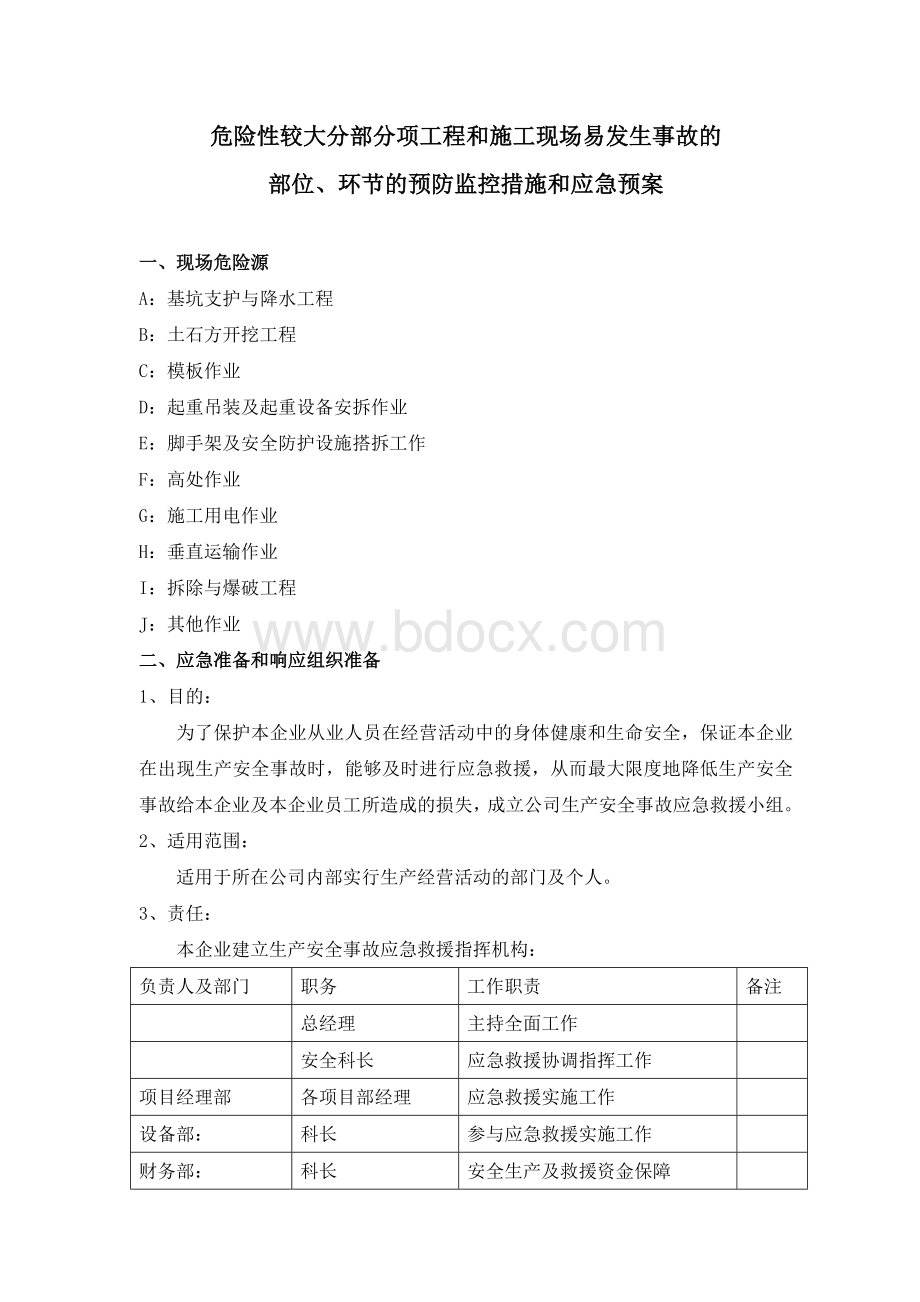 危险性较大分部分项工程监控措施和应急预案.doc