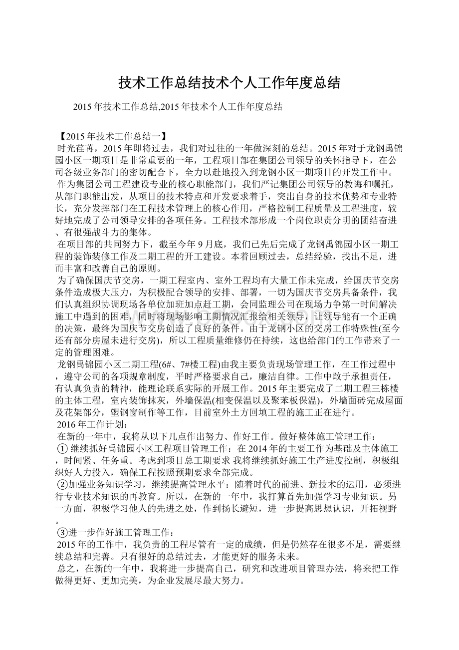 技术工作总结技术个人工作年度总结Word文档下载推荐.docx_第1页