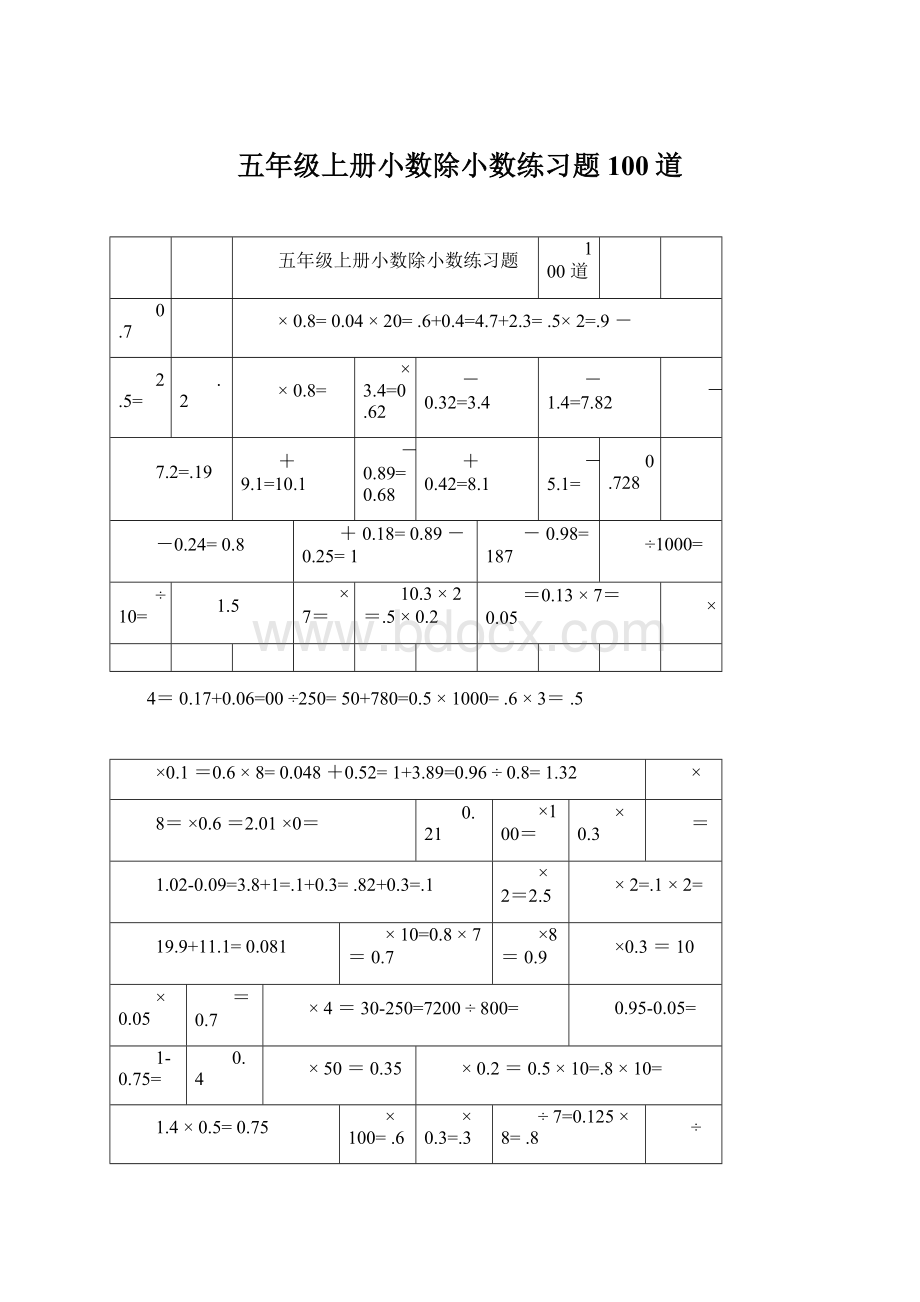 五年级上册小数除小数练习题100道Word格式文档下载.docx