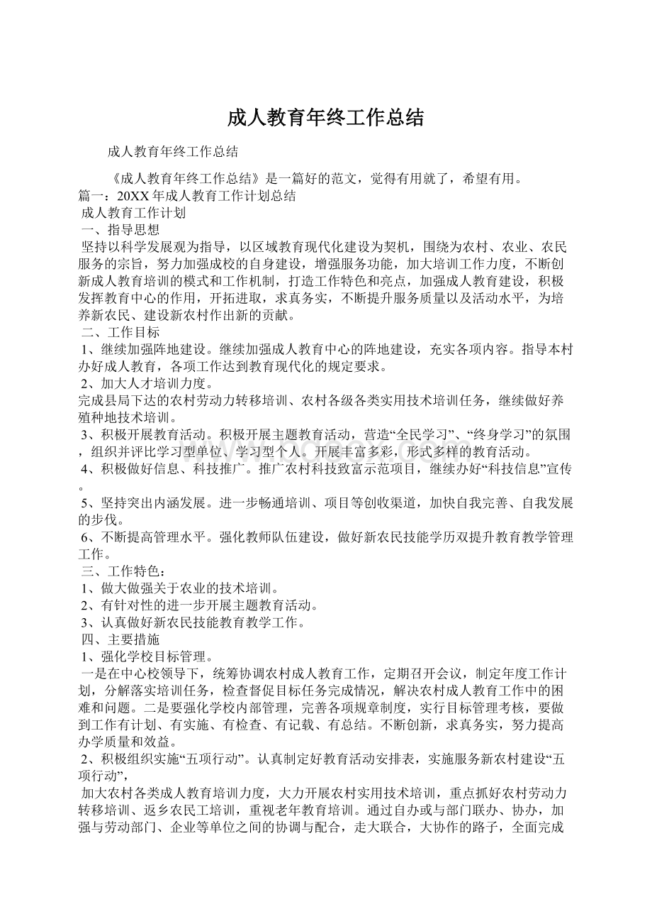 成人教育年终工作总结文档格式.docx