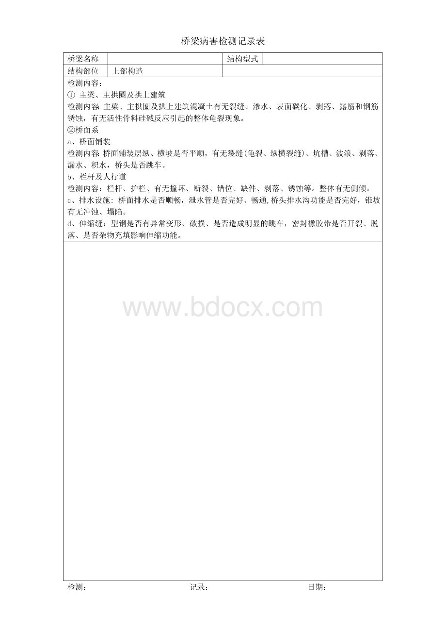 桥梁病害检测记录表Word文档下载推荐.doc