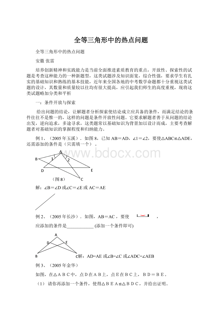 全等三角形中的热点问题Word文档下载推荐.docx