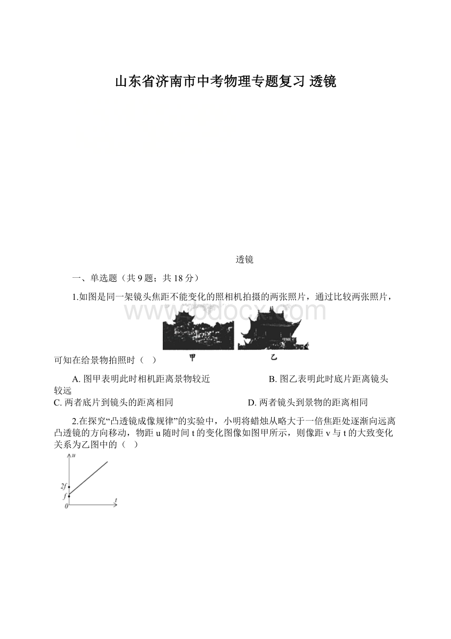 山东省济南市中考物理专题复习 透镜.docx