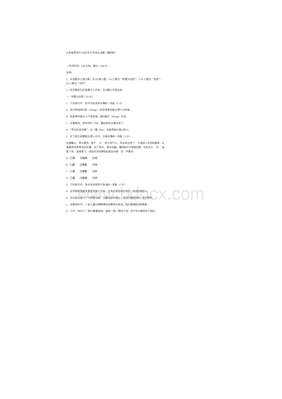 山东省青岛市中考语文试题解析版.docx_第2页