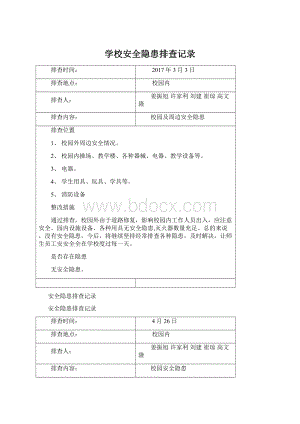 学校安全隐患排查记录Word格式文档下载.docx