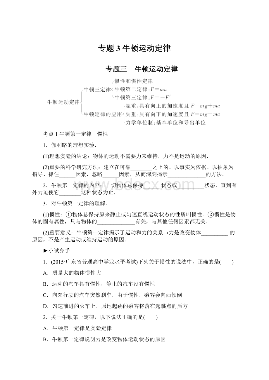 专题3牛顿运动定律.docx