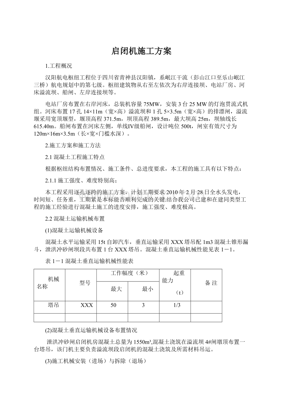 启闭机施工方案Word格式文档下载.docx