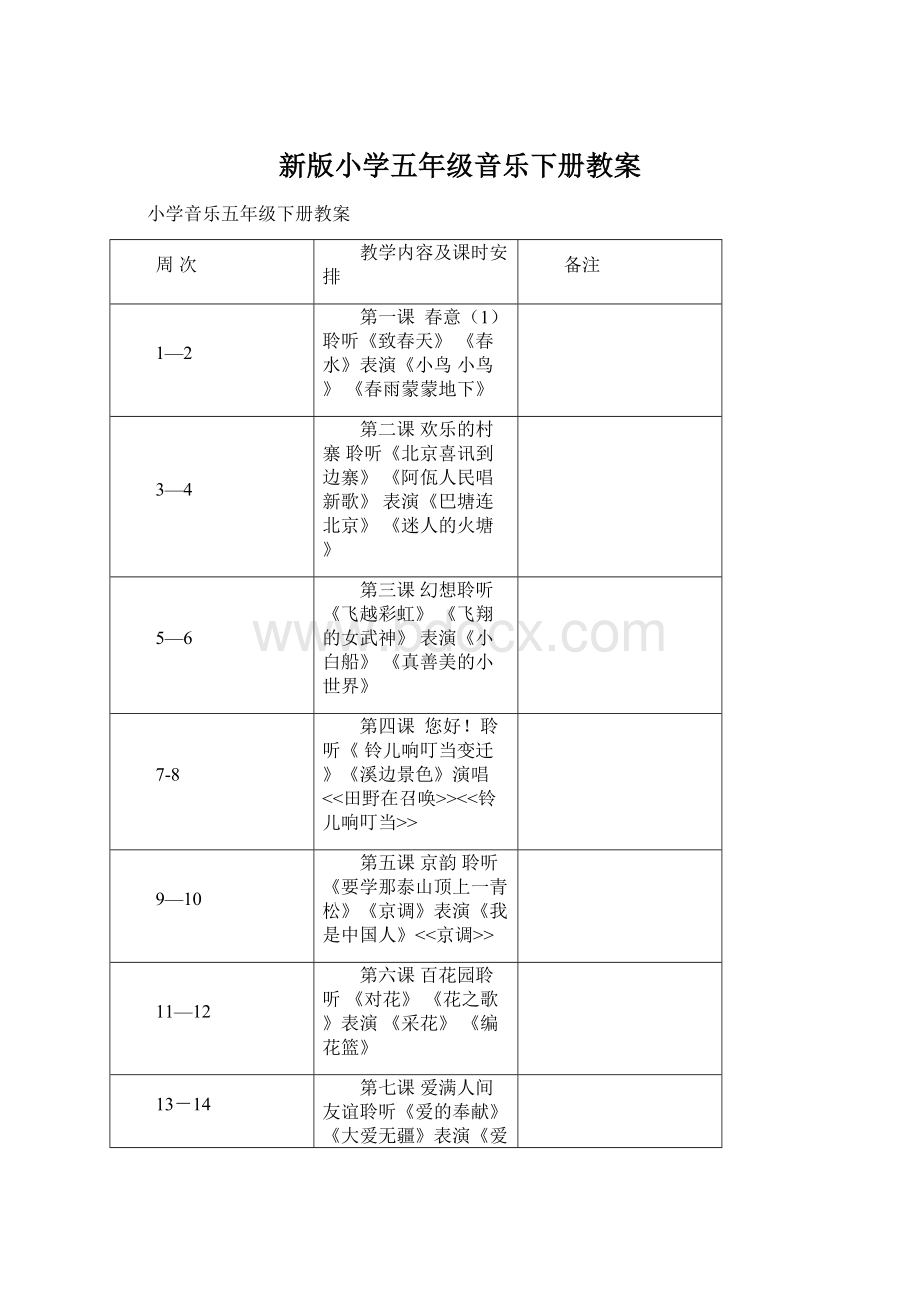 新版小学五年级音乐下册教案Word文件下载.docx