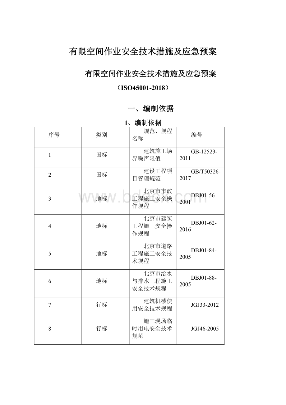 有限空间作业安全技术措施及应急预案Word格式.docx