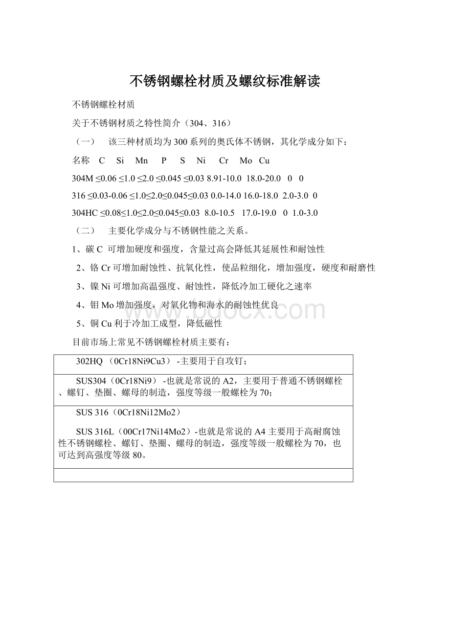 不锈钢螺栓材质及螺纹标准解读.docx