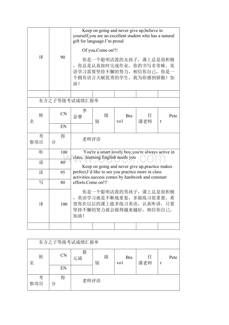 洪恩等级考试成绩汇报单Word文档格式.docx_第2页