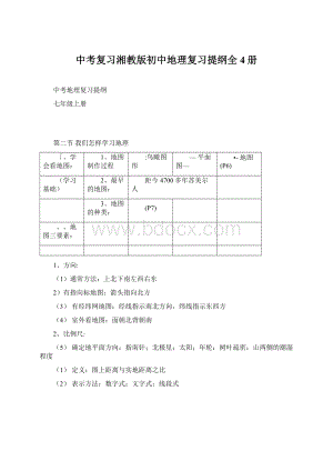 中考复习湘教版初中地理复习提纲全4册.docx