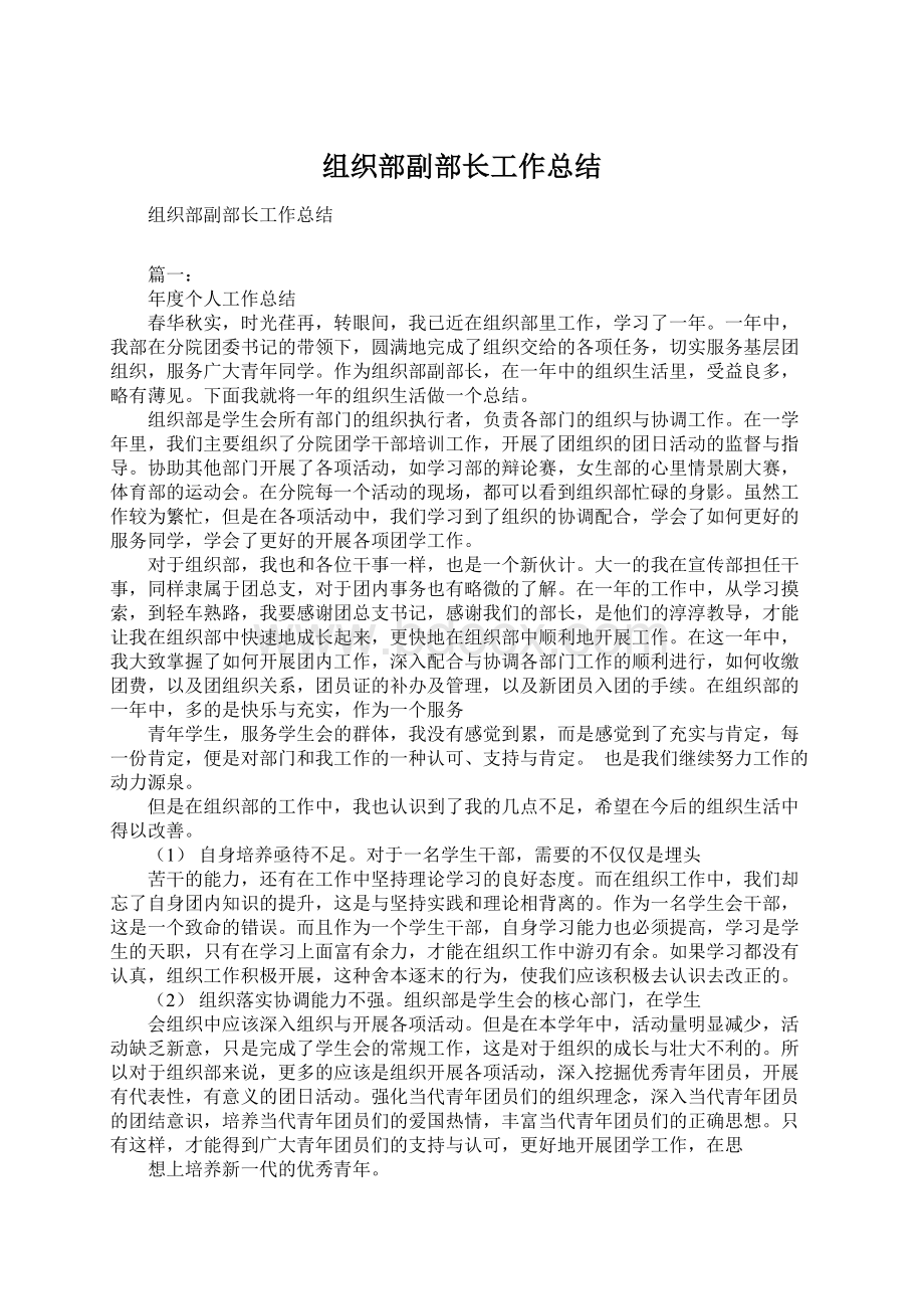 组织部副部长工作总结Word文档格式.docx